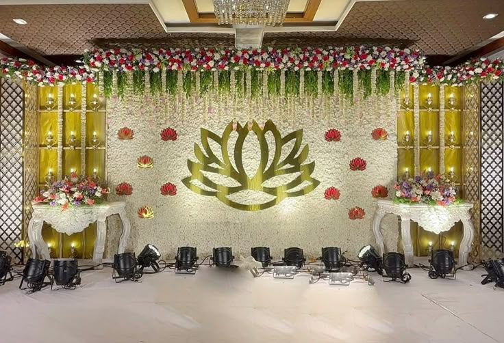 Lotus theme floral backdrop decoration for wedding and engagement in Hyderabad