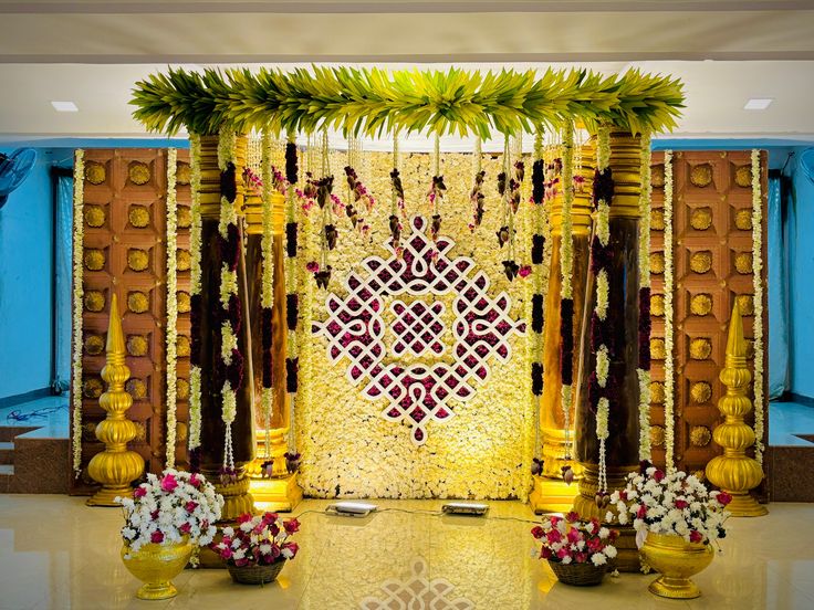 Mehendi floral backdrop decoration with leaf canopy in Hyderabad